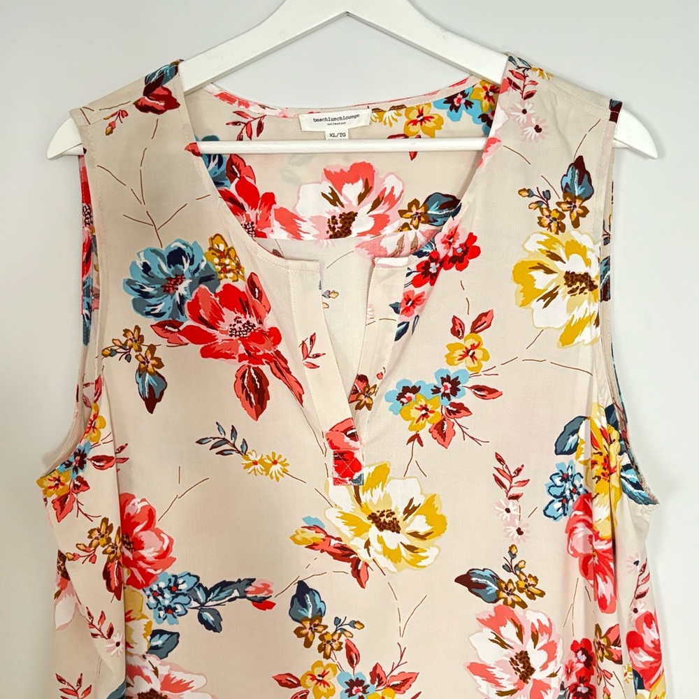 BEACHLUNCHLOUNGE Women’s XL Boho Floral High-Low Tunic/Dress Sleeveless Flowy PO